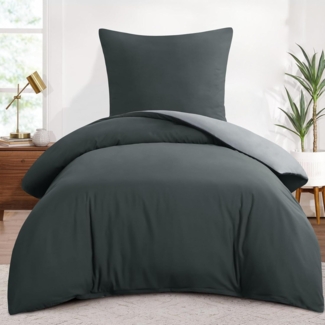 Bettwäsche Set 155x220 Grau 2tlg Wendebettwäsche Reißverschluss Mikrofaser