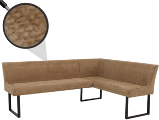 Eckbank HWC-O82, Esszimmerbank Bank, Öko-Tex (310g/m²) Chenille Stoff/Textil Metall 210x159cm ~ hellbraun