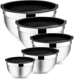 Onader 5-teiliges Edelstahl Salatschüssel Set Luftdichter Deckel