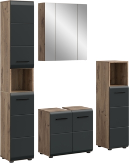 Badkombination (B/H/T: 150x185x30 cm) in schwarz matt und Nox Oak Nachbildung