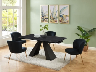 Vente-unique - Esstisch ausziehbar - 6 bis 10 Personen - Sicherheitsglas, Keramik & Metall - Marmor-Optik Schwarz - LOZIPA von Pascal MORABITO