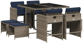 vidaXL 9-teiliges Garten-Ess-Set mit Kissen, grau, Polyrattan 3277908