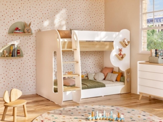 Vente-unique - Etagenbett - 2 x 90 x 190 cm - Weiß & Holzfarben - PILATI