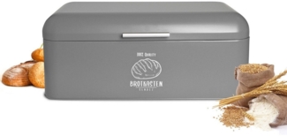 Großer Brotkasten aus Metall mit Klappdeckel im Retro Look Rollbrotkasten Brotbehälter Brotbox Grau