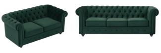 Vente-unique - Sofas 3-Sitzer & 2-Sitzer - Samt - Grün - CHESTERFIELD