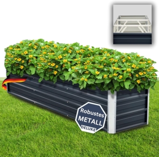 DELUKE® Hochbeet Metall JUPP - Verzinkter Stahl Wetterfest Hochbeet für Garten Hochbeet-Kit Bausatz Pflanzenbeet Blumenbeet Gartenbeet Kräuterbeet für Garten Gemüsebeet Anthrazit 183x47x40cm