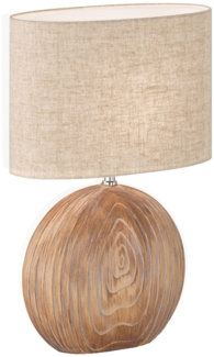 FISCHER & HONSEL LED Nachttischlampe, LED wechselbar, Warmweiß, Lampen-Fuß Keramik Holz-Optik, Lampenschirm Leinen oval, 53cm groß