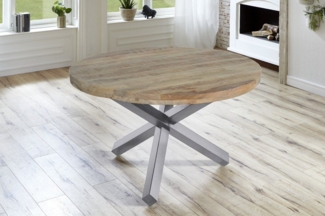 SAM® Esstisch Runi, Mangoholz im Used-Look, runde Tischplatte (50mm), Stern-Gestell