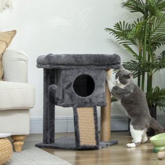 Katzenbaum All-in-One Mit Höhle & Kratzmatte - Kratzbaum Mit Plüsch Und Spielball Für Katzen Bis 5kg