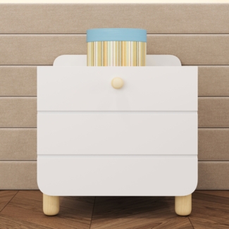 Moderner Nachttisch in Weiß mit großer Schublade und offenem Fach Kommode Beistelltisch Sideboard Schlafzimmermöbel Aufbewahrung mit Kabelführung und Soft-close Funktion großer Stauraum schlichter Design