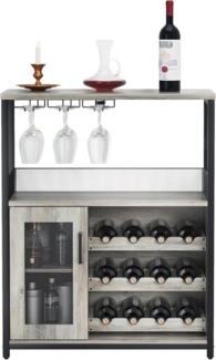 GarveeMore Weinschrank,Barschrank mit Glashalter und Netztür,industrielles Sideboard Weinlagerschrank mit abnehmbarem Weinregal und Stauraum,69x35x92cm