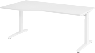bümö Schreibtisch höhenverstellbar 180x100 cm in weiß, Metallgestell in weiß - Bürotisch groß, höhenverstellbarer Büroschreibtisch, Computertisch & PC Tisch Büro, X18-W-WW