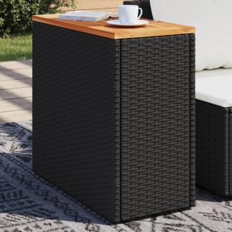 vidaXL Garten-Beistelltisch mit Holzplatte Schwarz 58x27,5x55cm Rattan 365983