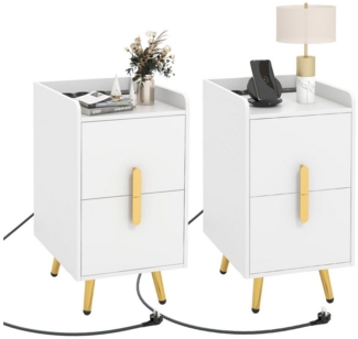 COSTWAY Nachttisch (2-St), mit Ladestation & USB-Anschlüssen & Schubladen