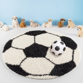 Teppium Teppich Fußball-Design, Rund, Höhe: 30 mm, Kinder Teppich Fußball-Form Kinderzimmer versch. farben und größen