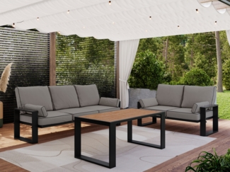 Gartenmöbel-Set mit Tisch für 5 Personen, auf Metallbeinen, Gartenlounge mit Sofa - ELBA 2 - grau