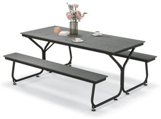 COSTWAY Bierzeltgarnitur, (3-tlg), inkl. 1 Biertisch & 2 Bänke, mit 183x78,5 cm Tischplatte