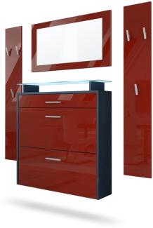 Vladon Garderobe Malea, Garderobenset bestehend aus 1 Hängeschuhschrank, 1 Wandspiegel und 2 Garderobenpaneele, Anthrazit matt/Bordeaux Hochglanz, inkl. LED-Beleuchtung blau