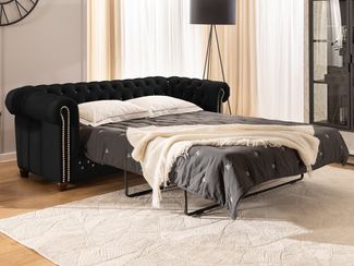 S-Style Möbel Chesterfield-Sofa 3-Sitzer mit Schlaffunktion Cleo Blink aus Samt mit Kristallsteppung, mit Wellenfederung