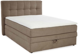 BOXSPRINGBETT 140x200 cm, 7-Zonen-Tonnentaschen-Federkernmatratzen H3, Topper, Bonell-Federkern, großer Bettkasten, Cord Braun Taupe