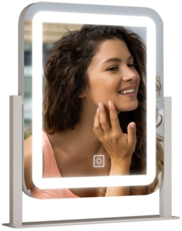 WDWRITTI Kosmetikspiegel LED Schminkspiegel 3Lichtfarben Helligkeit dimmbar Touch Tischspiegel (Make Up Spiegel Rechteckig, 360° Drehbar), Umweltschutz Spiegel, energiesparender