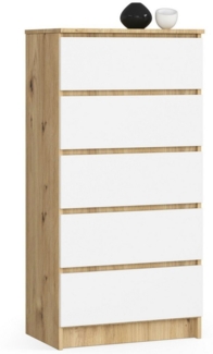 Home Collective Kommode 60 cm breit Holz Highboard Sideboard für Flur Schlafzimmer Wohnzimmer (Kommode Schlafzimmer Kommode mit Schubladen Holz Schrank), Kinderzimmer Organizer, 121 cm hoch, 5 Schubladen Artisan Eiche-weiß