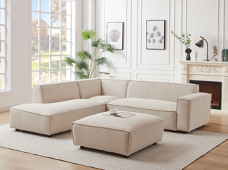 Vente-unique - Großes Ecksofa - Ecke links - Cord - Beige - BORORE von PASCAL MORABITO
