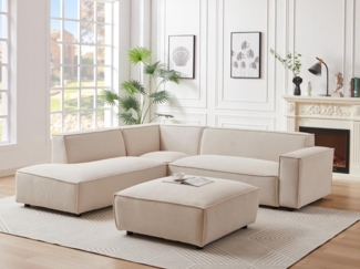 Vente-unique - Großes Ecksofa - Ecke links - Cord - Beige - BORORE von PASCAL MORABITO