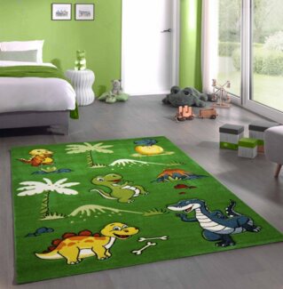 Carpetia Kinderteppich Kinderteppich Dinosaurier Kinderzimmerteppich Dinos grün, rund, Höhe: 13 mm