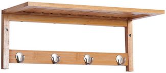 HOMCOM Garderobenleiste mit 4 Haken (Wandgarderobe, 1 St, Handtuchhalter), Platzsparend, vielseitig einsetzbar, Naturholz