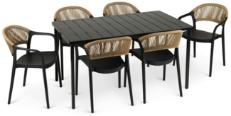 IDIMEX Garten-Essgruppe NARCISO, moderne Garten Sitzgruppe 1 Tisch & 6 Stühle mit Rope schwarz