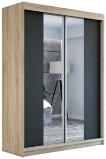 Schwebetürenschrank NEO 2-türig Schrank 160 cm (mit Spiegel) Farbe: Sonoma , schwarz
