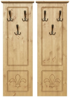 Home affaire Garderobenpaneel Lille 2 Wandpaneele mit je 3 Garderoben-Haken aus Metall (2 St), aus massiver Kiefer, mit dekorativer Lilien-Fräsung