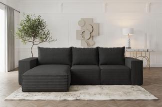 Ecksofa Sofa mit Schlaffunktion ESTELLE in Stoff Poso Schwarz Ottomane Links