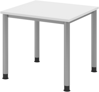bümö höhenverstellbarer Schreibtisch H-Serie 80x80 cm in weiß, Gestell in Silber - PC Tisch klein für's Büro manuell höhenverstellbar, Computertisch verstellbar, HS-08-W