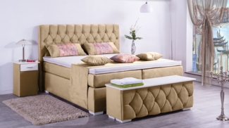 Meisterbetten Boxspringbett Jana 180x200 in VS-Gold, Matratzenbezug Nano, Ergoflex-Topper