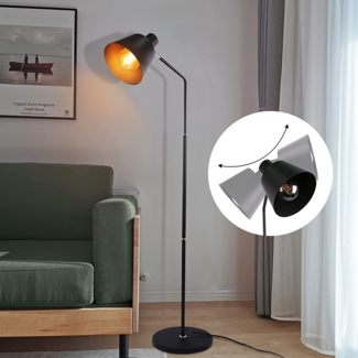 ZMH vintage Stehlampe retro Stehleuchte 166cm schwarz standleuchte mit E27 Fassung max. 40w standlampe für Wohnzimmer Schlafzimmer Kinderzimmer Arbeitszimmer Büro Bett-ohne Birne