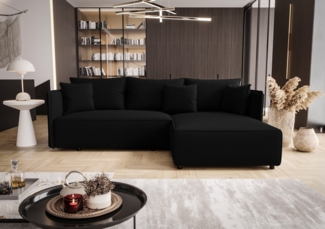 Ecksofa Schlafsofa EVORA Stoff Poso Schwarz Ottomane Rechts