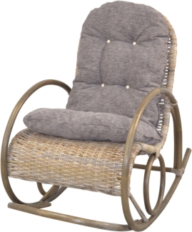 Schaukelstuhl aus Kubu-Rattan handgefertigt, naturgrau inkl. Kissen braun