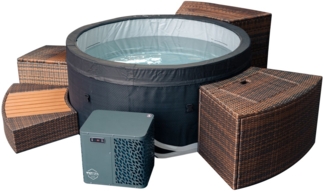 NetSpa Ice Whirlpool halbstarr rund Eisbad mit 5 kW Wärmepumpe inkl. Umrandung