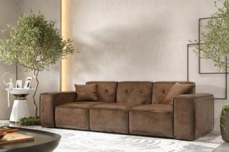 Sofa Designersofa CESINA 3-Sitzer in Stoff Gobi (Vintage Look) Braun