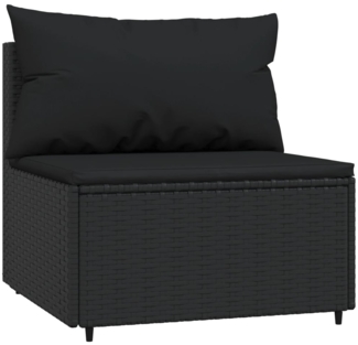 vidaXL Garten-Mittelsofa mit Kissen Schwarz Poly Rattan 319785
