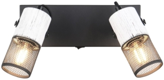LED Wandstrahler 2-flammig mit Schalter, Schwarz & Holz Weiß, Breite 26cm