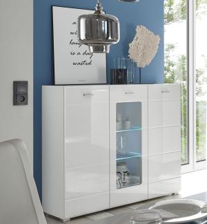 Highboard "Ella I" mit Bleuchtung, Hochglanz weiß
