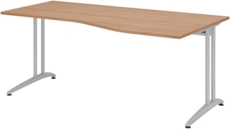 bümö Schreibtisch groß, Serie 180x100 cm, Tischplatte aus Holz in Nussbaum, Gestell aus Metall in Silber - PC Tisch, großer Computertisch für's Büro, Office Bürotisch, BS-18-N