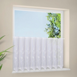 Gerster Scheibengardine Arina (1 St), Durchzuglöcher, transparent, Wirkware, Stickerei-Bistro mit Blumen bestickt