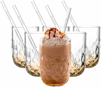 Leonardo GOCCE Caramel Macchiato Glas (2) 390 ml mit Glastrinkhalm 6er Set