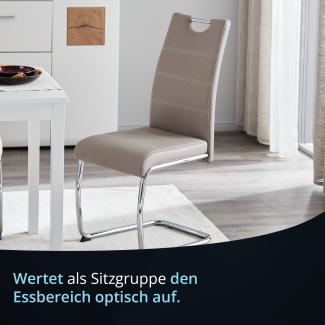 KHG 2er Set Esszimmerstühle Schwingstuhl Polsterstuhl Küchenstuhl Kunstleder Beige - Design Stuhl Sitzhöhe 48 cm - Freischwinger mit integriertem Griff