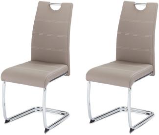 KHG 2er Set Esszimmerstühle Schwingstuhl Polsterstuhl Küchenstuhl Kunstleder Beige - Design Stuhl Sitzhöhe 48 cm - Freischwinger mit integriertem Griff