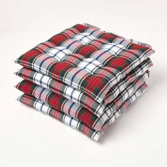 Homescapes Stuhlkissen Sitzkissen Macduff mit Schottenmuster, 100% Baumwolle, 4er-Set